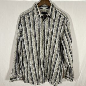 Riscatto Italia Men’s L Long Sleeve Button Down Shirt Gray Beige Abstract Stripe